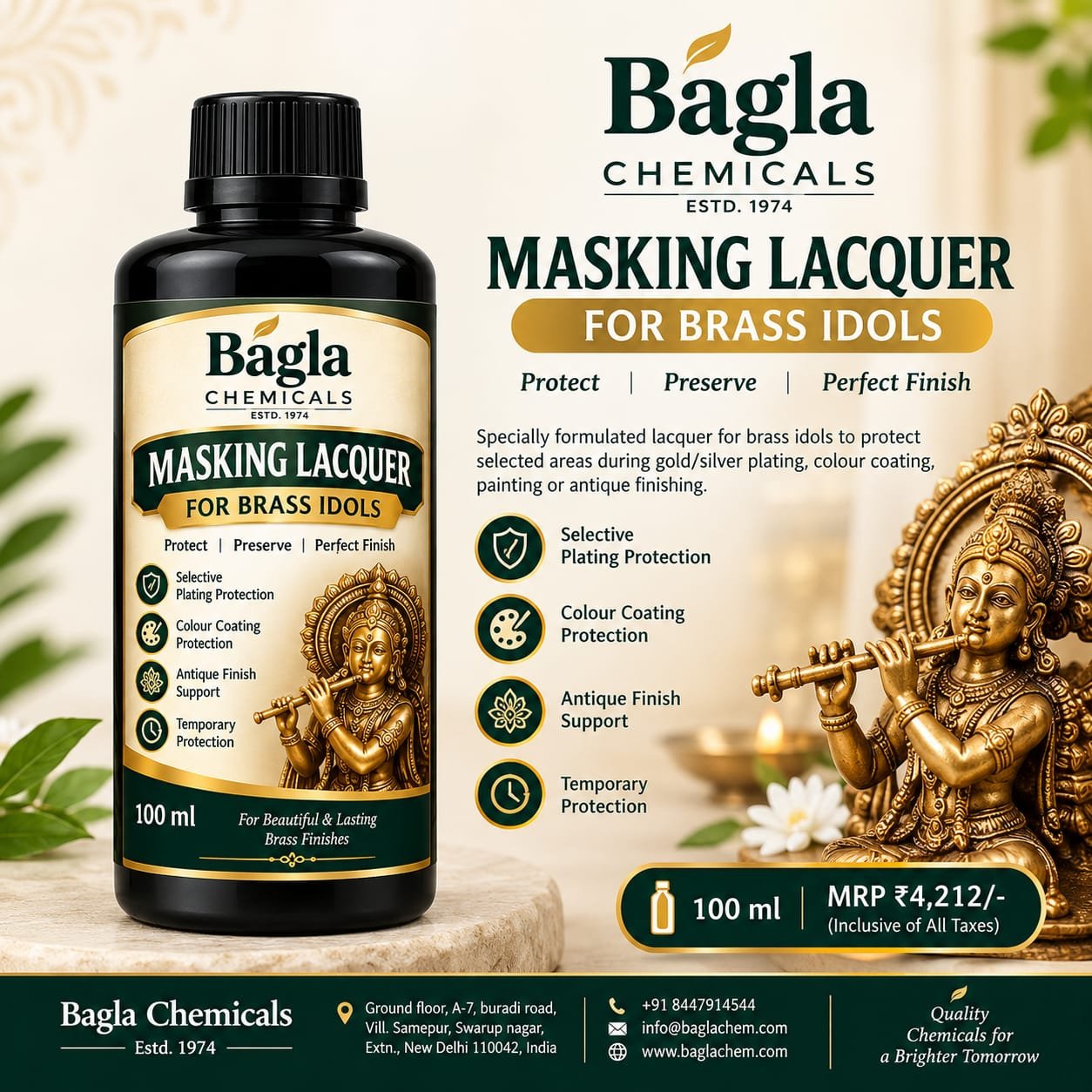 Masking Lacquer for Brass Idols supplied product information and packaging