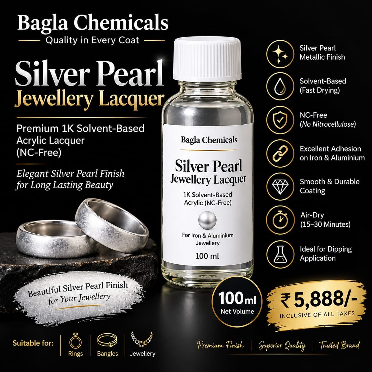 Silver Pearl Jewellery Lacquer supplied product information and packaging