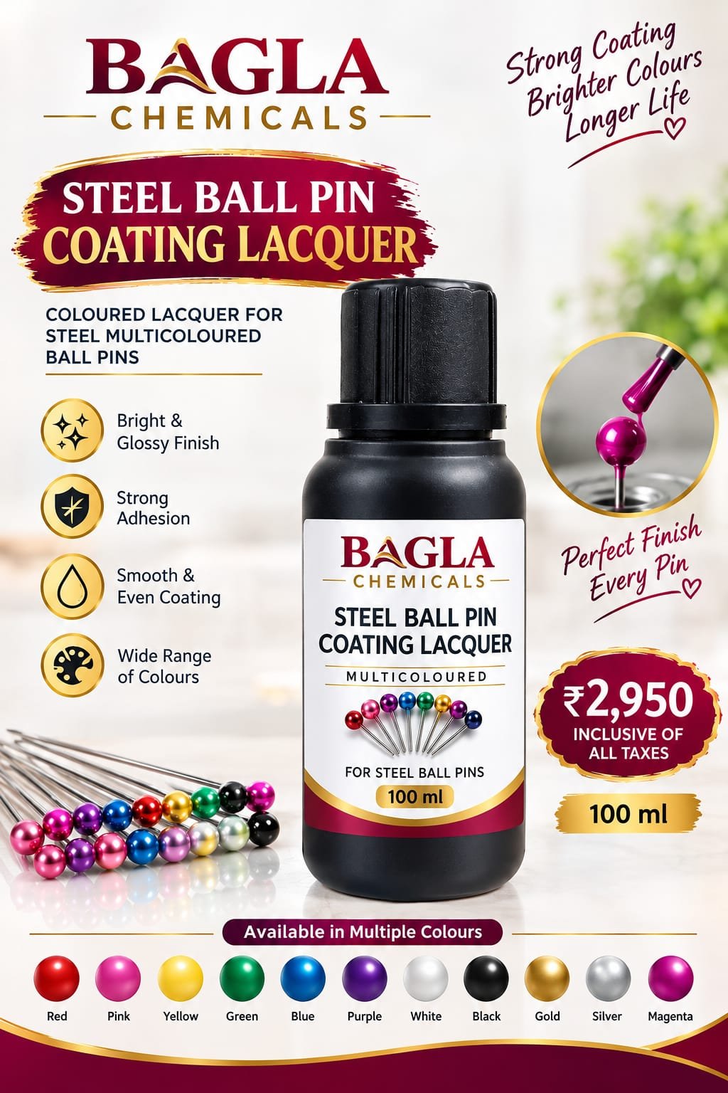 Steel Ball Pin Coating Lacquer supplied product information and packaging